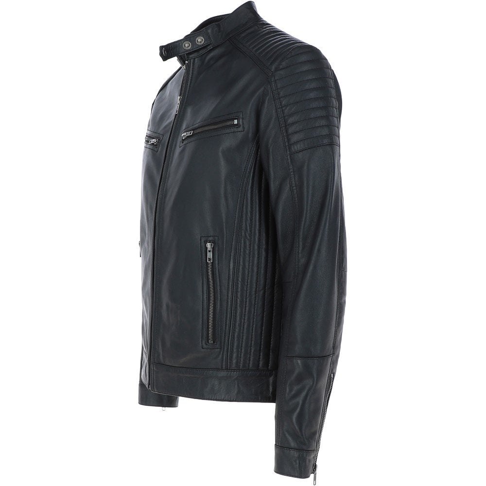 Mens  Leather Biker Jacket Black: G-6400