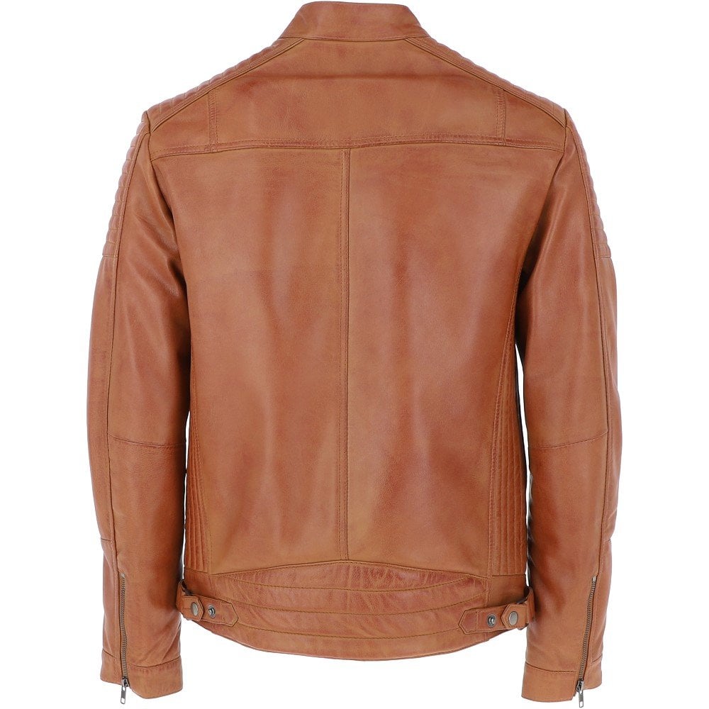 Mens  Leather Biker Jacket Tan: G-6400
