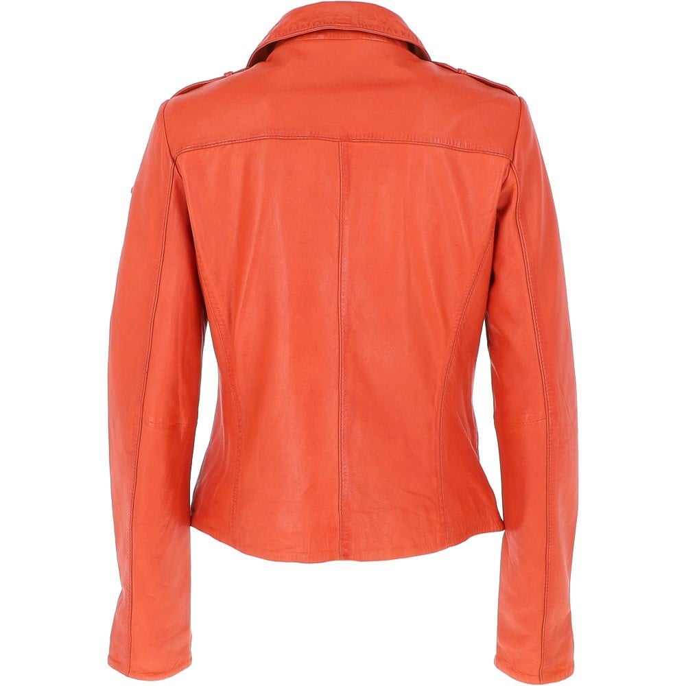 Monomoi Ladies Leather Side Zip Biker Jacket Orange: Wendy