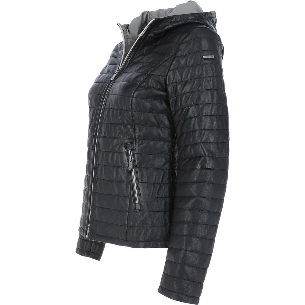 Monomoi Ladies Hooded Leather Jacket Black: Happy