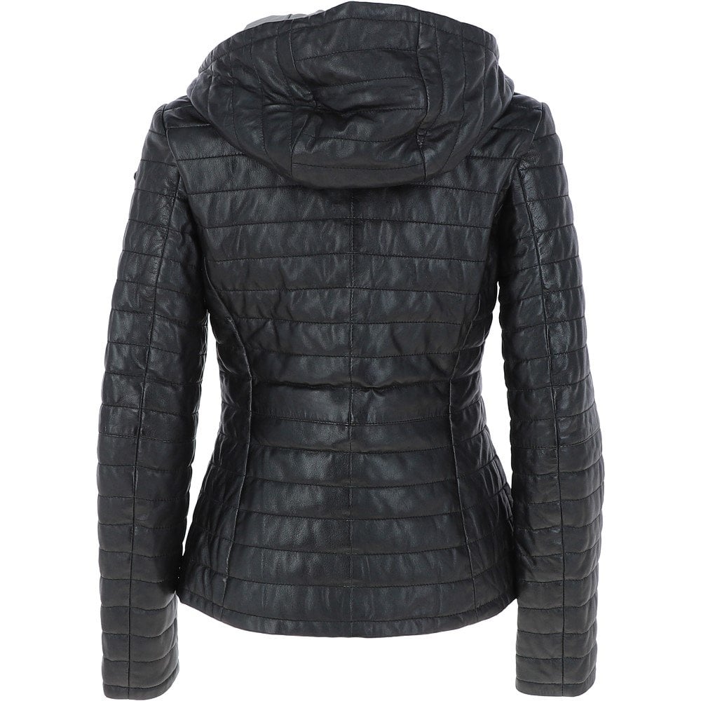 Monomoi Ladies Hooded Leather Jacket Black: Happy