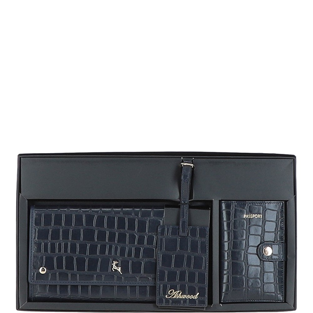 Ashwood Woman's Gift TRAVEL SET Navy/croc