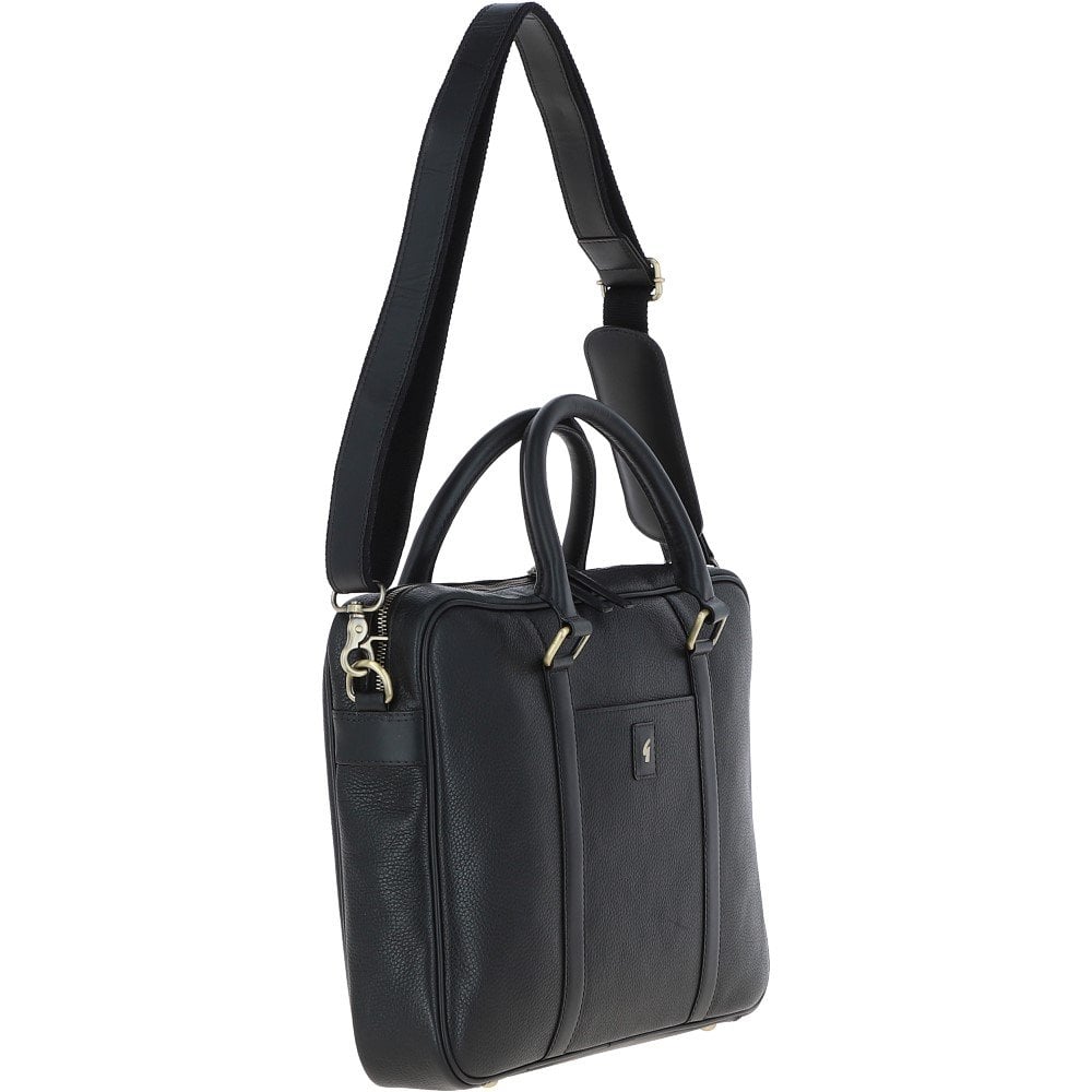 Mens Leather Laptop Messenger Bag Black: GB JOE