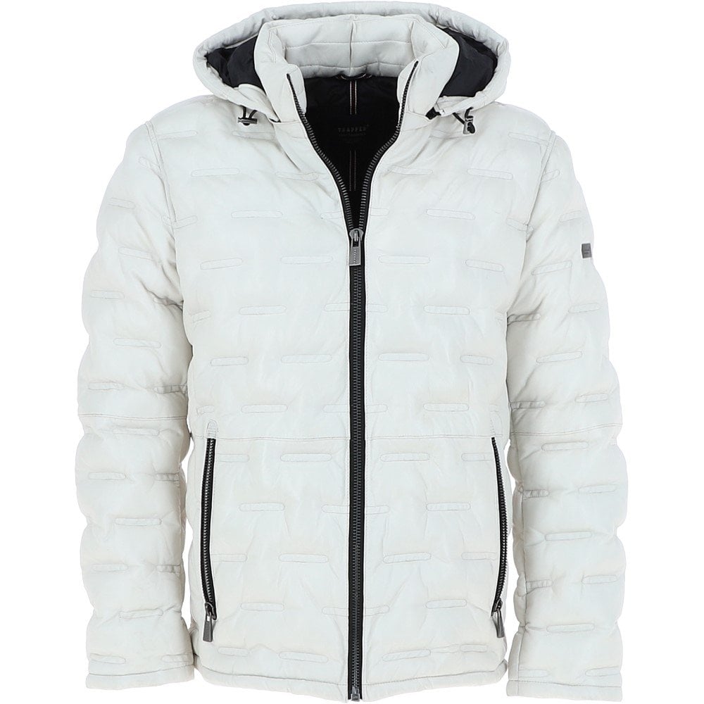 Leather Detachable Hood Puffer Jacket White Nello
