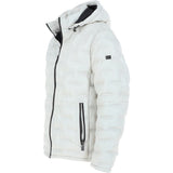 Leather Detachable Hood Puffer Jacket White: Nello