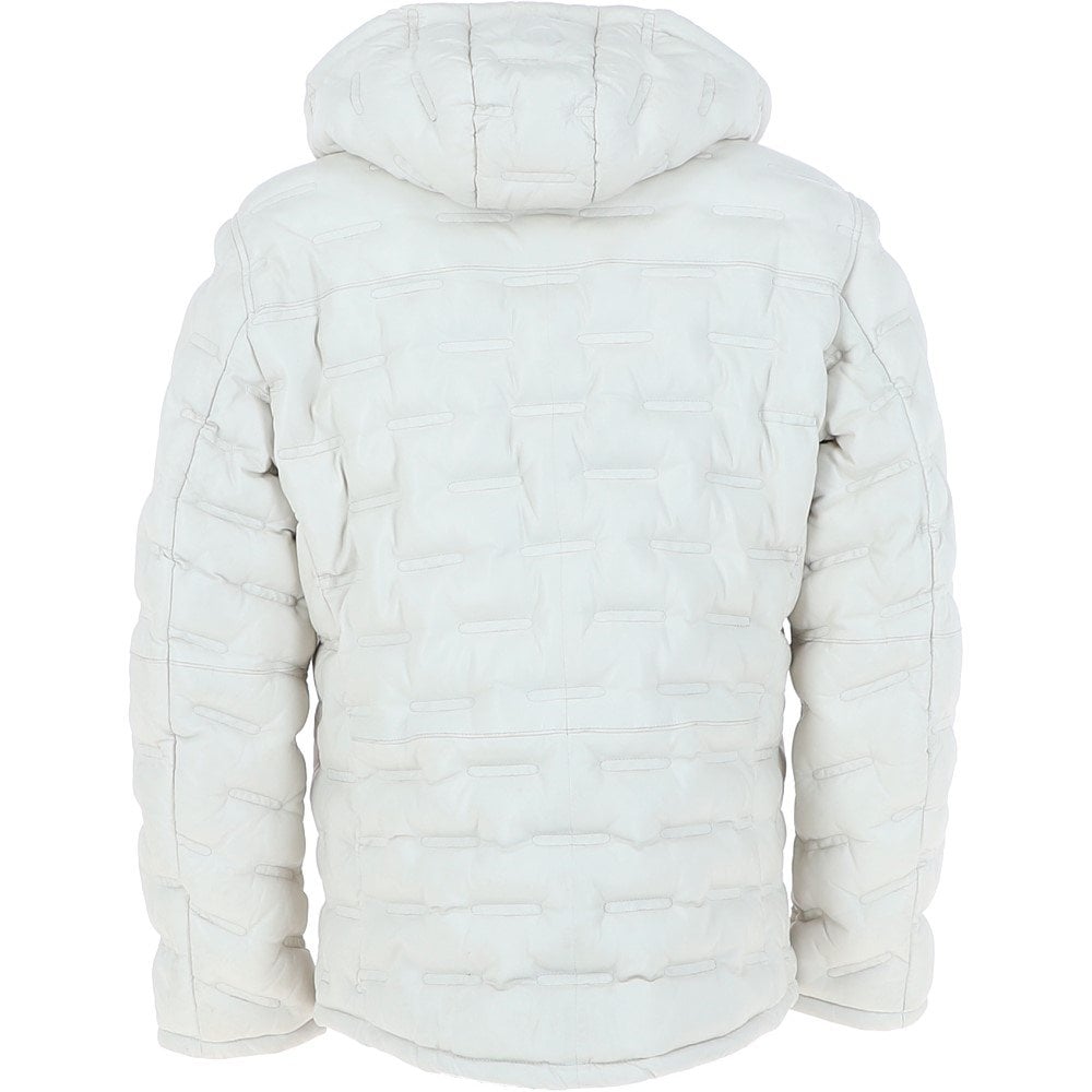 Leather Detachable Hood Puffer Jacket White: Nello