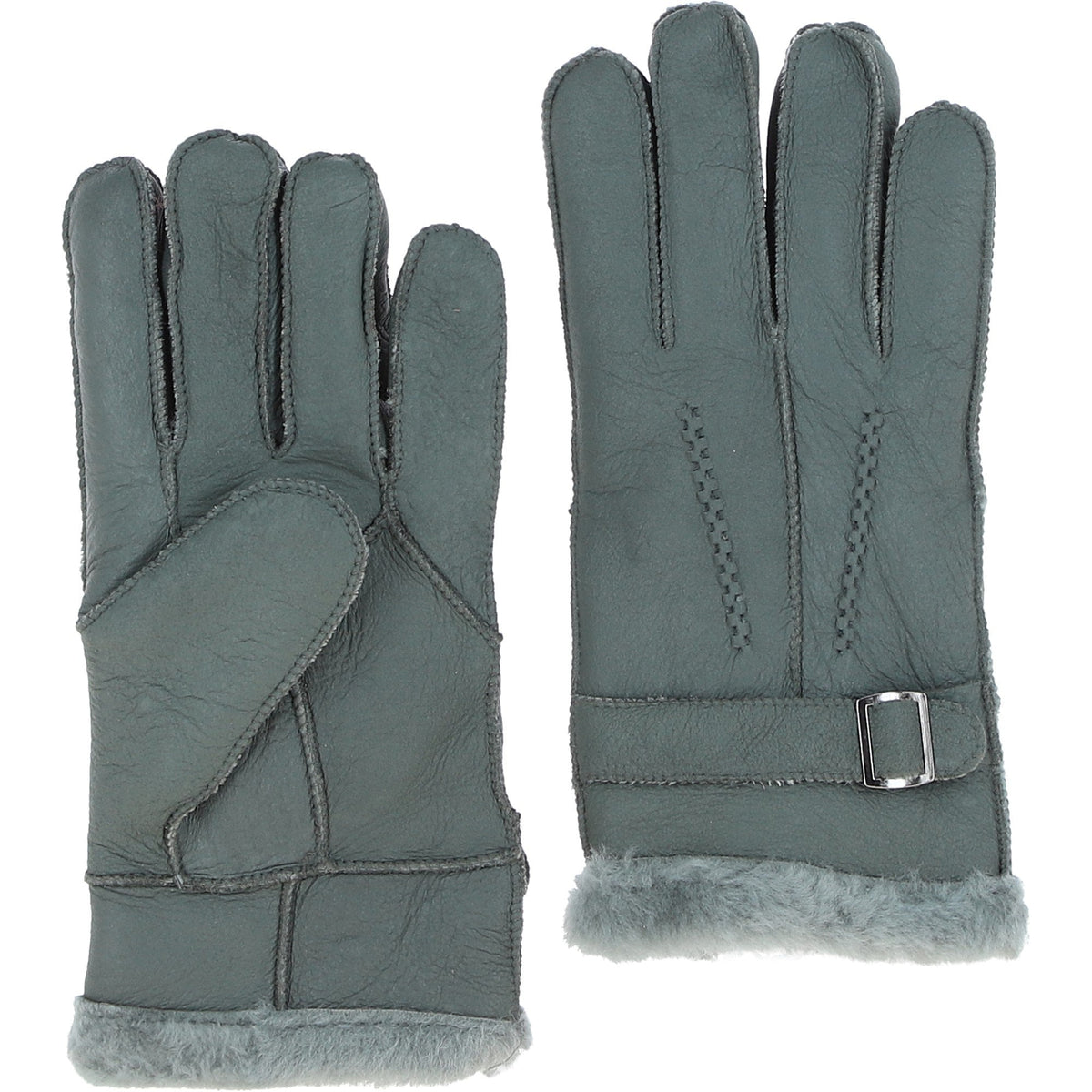 Leather Sheepskin Gloves Greyish Green DB 707