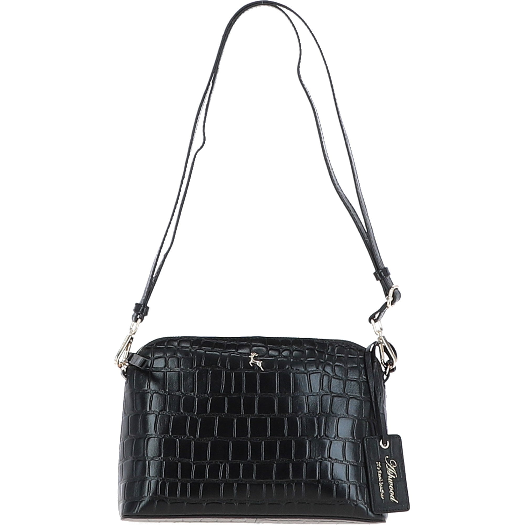 Women's Leather Shoulder Handbag Black/croc: 63787 Croc