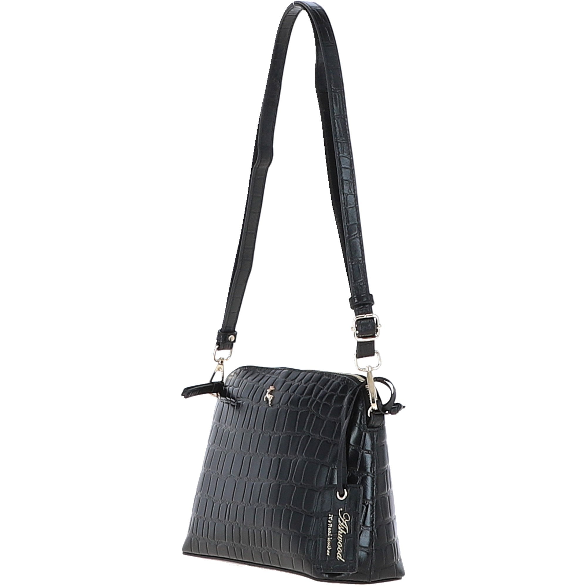 Women's Leather Shoulder Handbag Black/croc: 63787 Croc