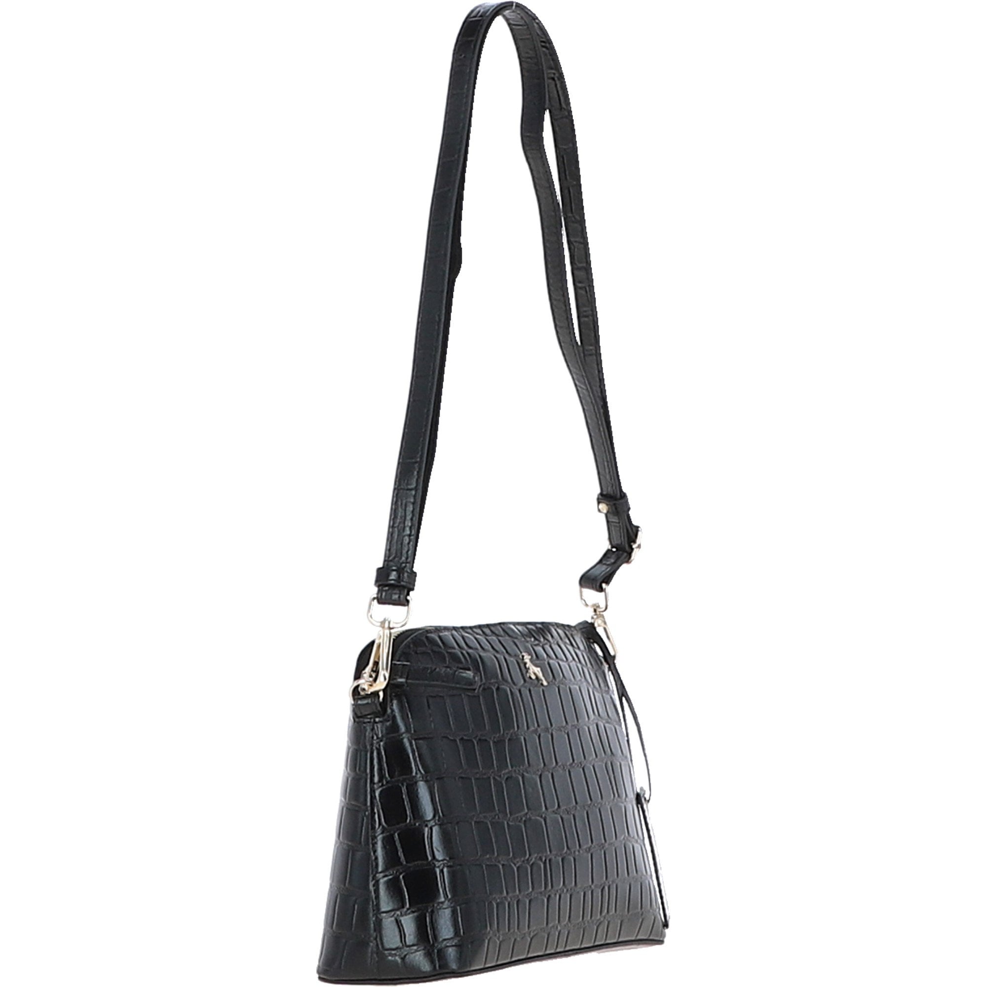Women's Leather Shoulder Handbag Black/croc: 63787 Croc