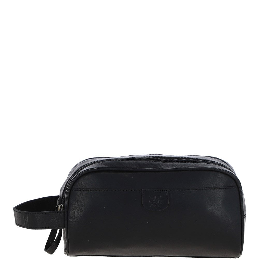 Ashwood Men’s Dual Zip Leather Washbag – Black: T-78