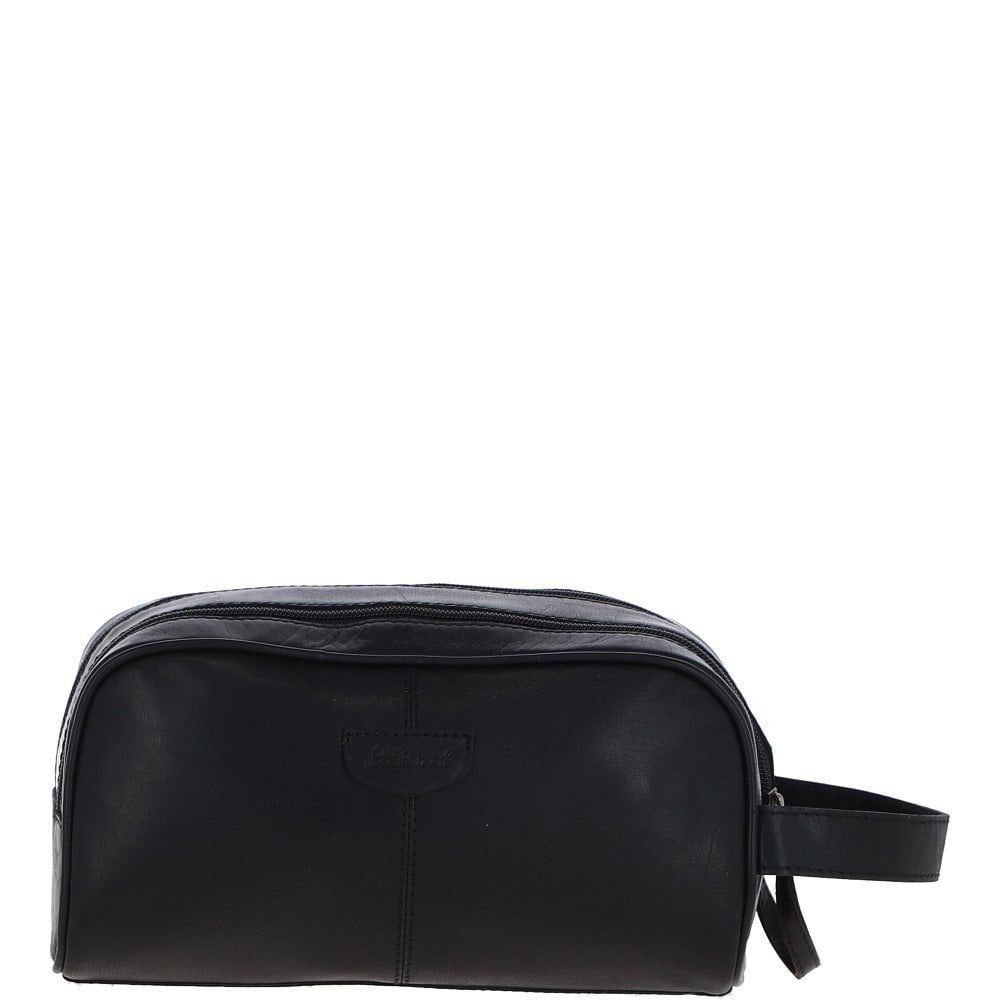Ashwood Men’s Dual Zip Leather Washbag – Black: T-78