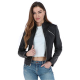 Ladies Leather Biker Jacket Black: BR-Alice
