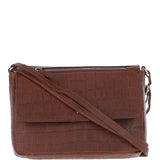 Valentina Flap Over Croc Print Real Leather Shoulder Bag Cognac/croc: MC5