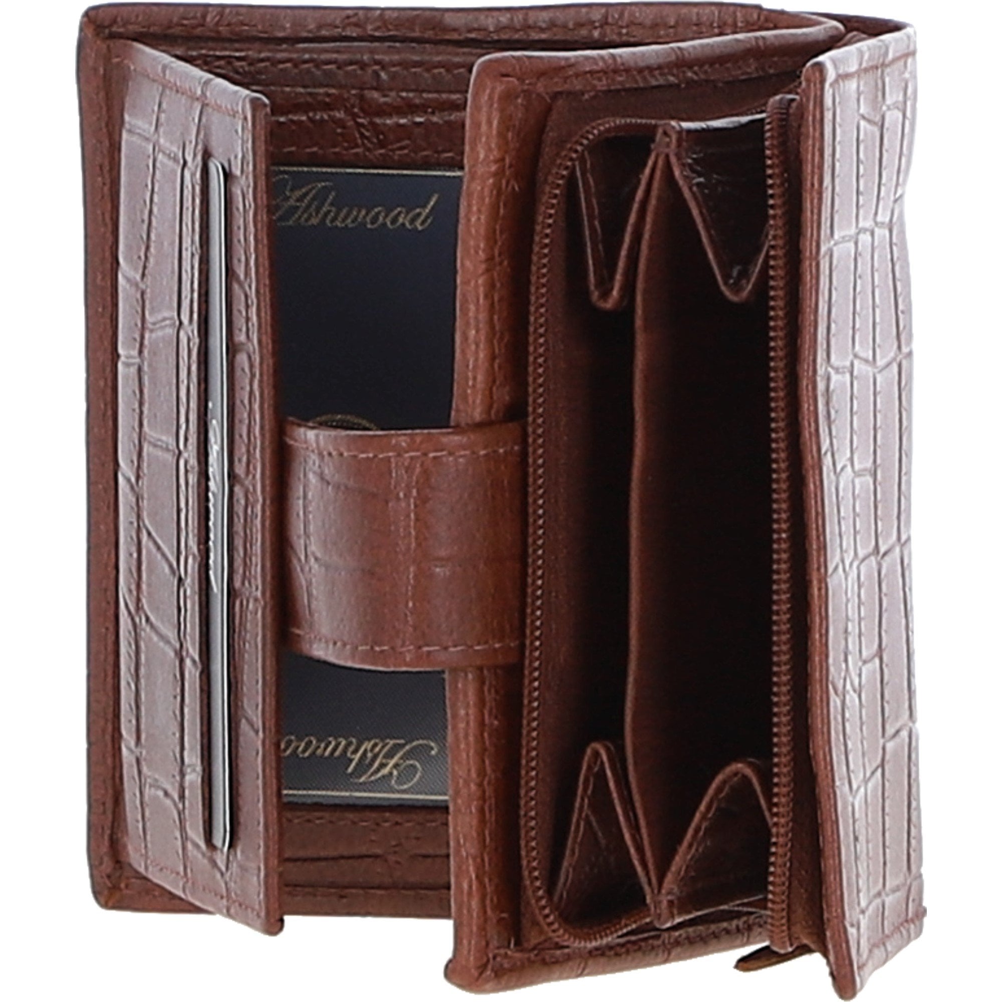 Medium Croc Print Leather Wallet Purse Cognac/croc: MC7