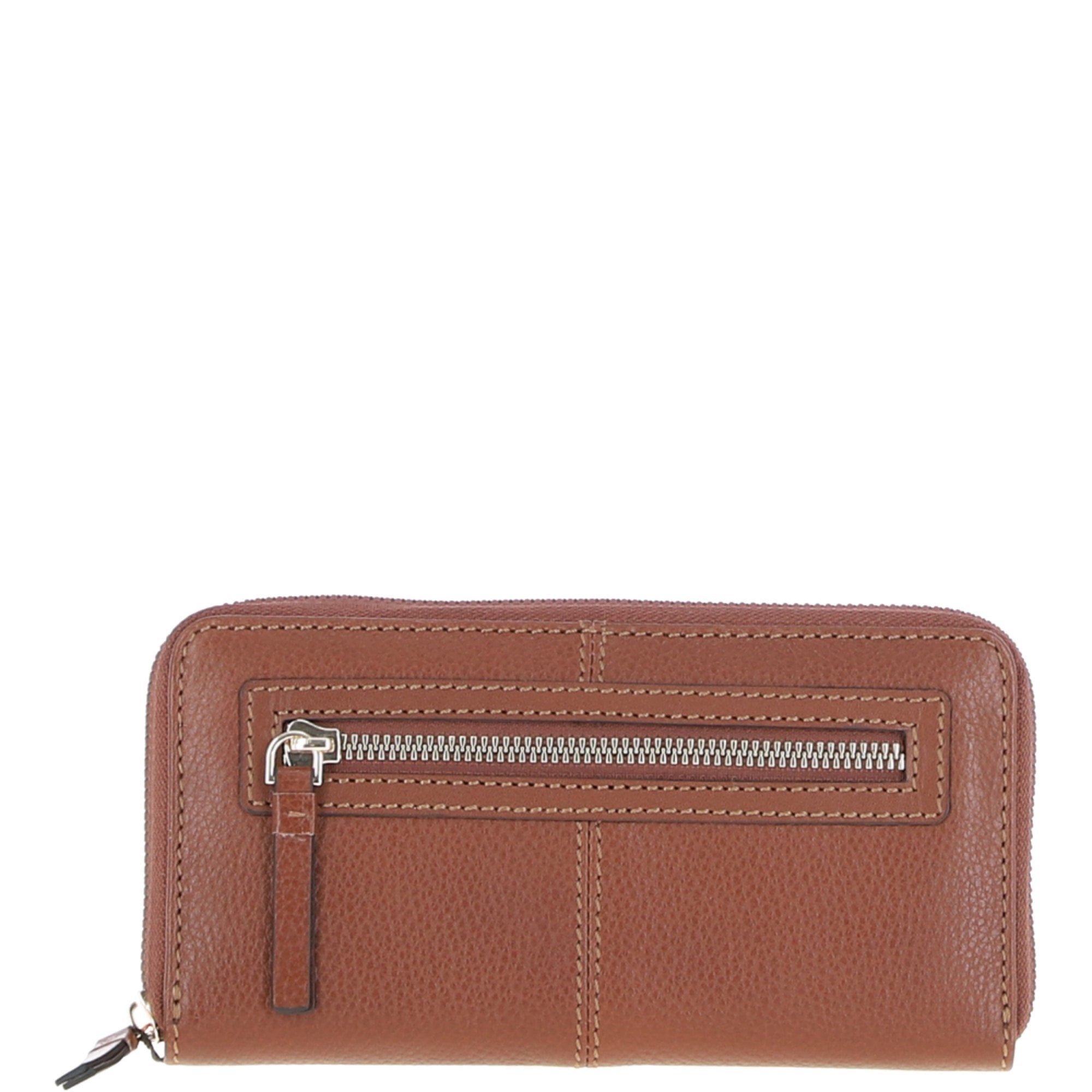 8 Card Zip Around RFID Protected Large Leather Purse Tan: Z-70