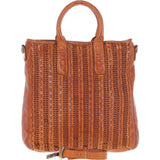 Vintage Woven Large Leather Handbag Tan:  D-95