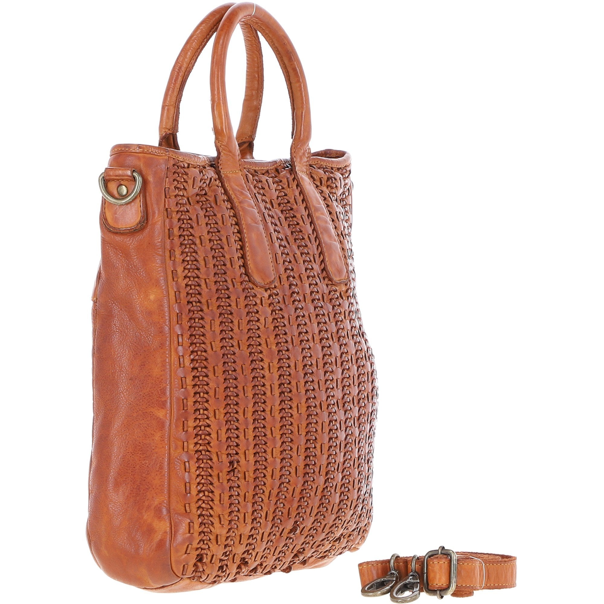 Vintage Woven Large Leather Handbag Tan:  D-95