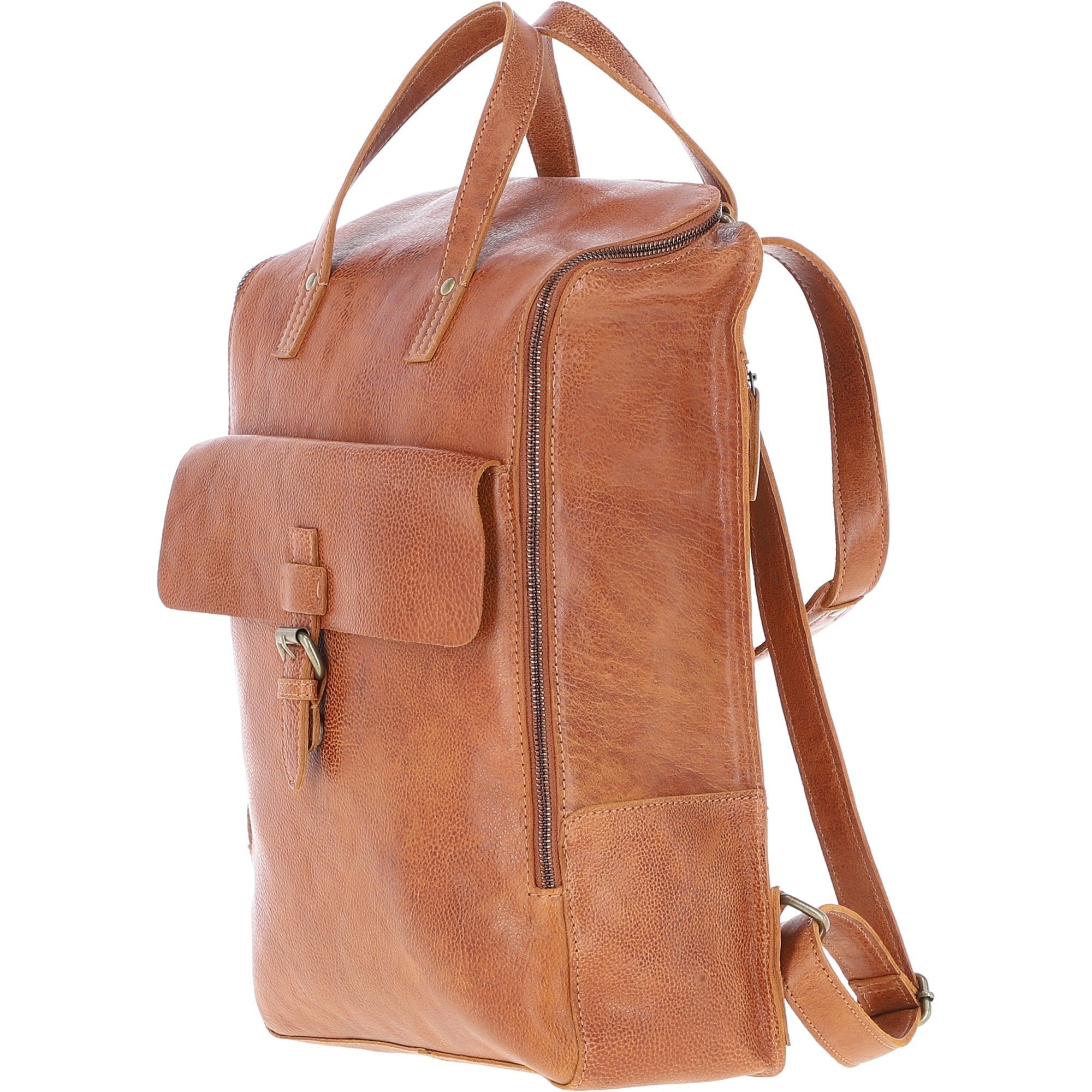 Large Waxy Leather Backpack Tan: Tommy