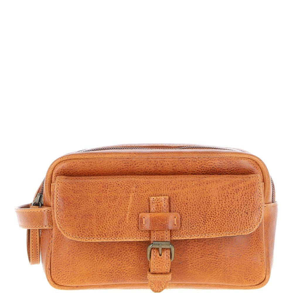 Leather Toiletry Wash Bag Tan Row