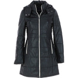 Women's Detachable Hood 3/4 Leather Jacket Black: Sofia