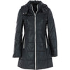 Women's Detachable Hood 3/4 Leather Jacket Black: Sofia