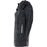 Women's Detachable Hood 3/4 Leather Jacket Black: Sofia