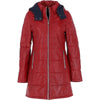 Women's Detachable Hood 3/4 Leather Jacket Red: Sofia