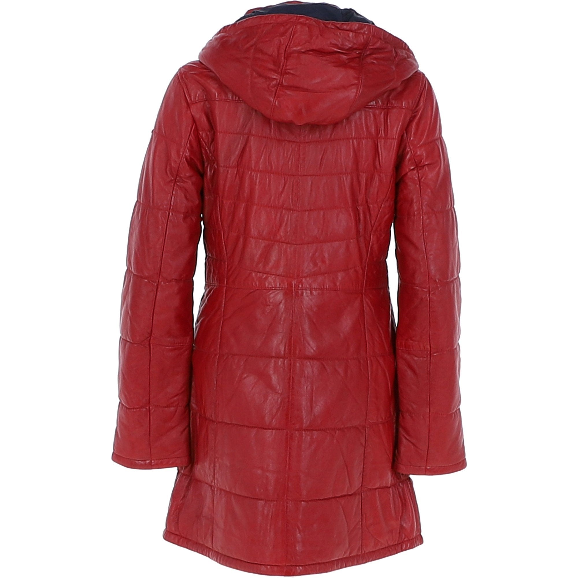 Women's Detachable Hood 3/4 Leather Jacket Red: Sofia