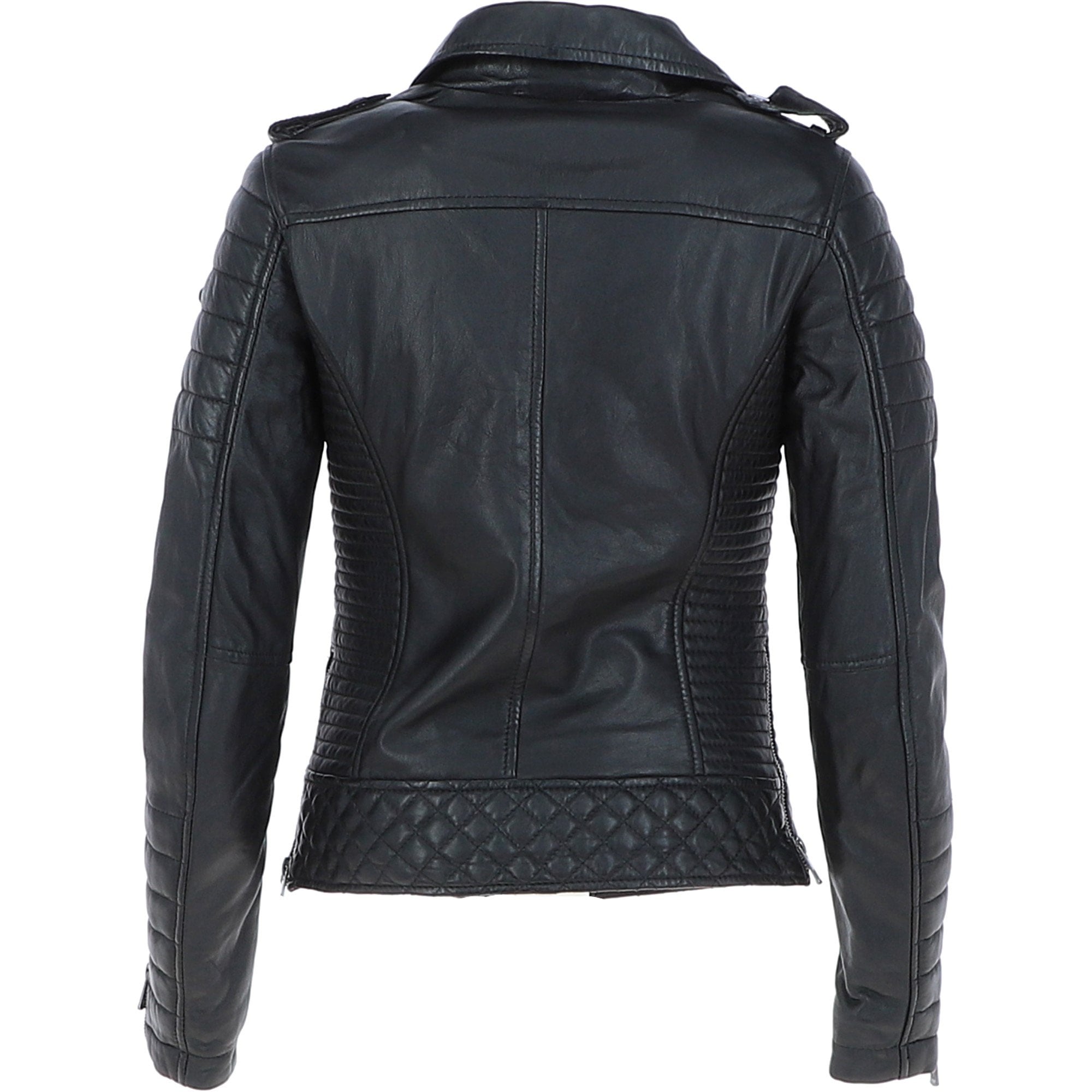 Women's Side Zip Leather Biker Jacket Black: 3054