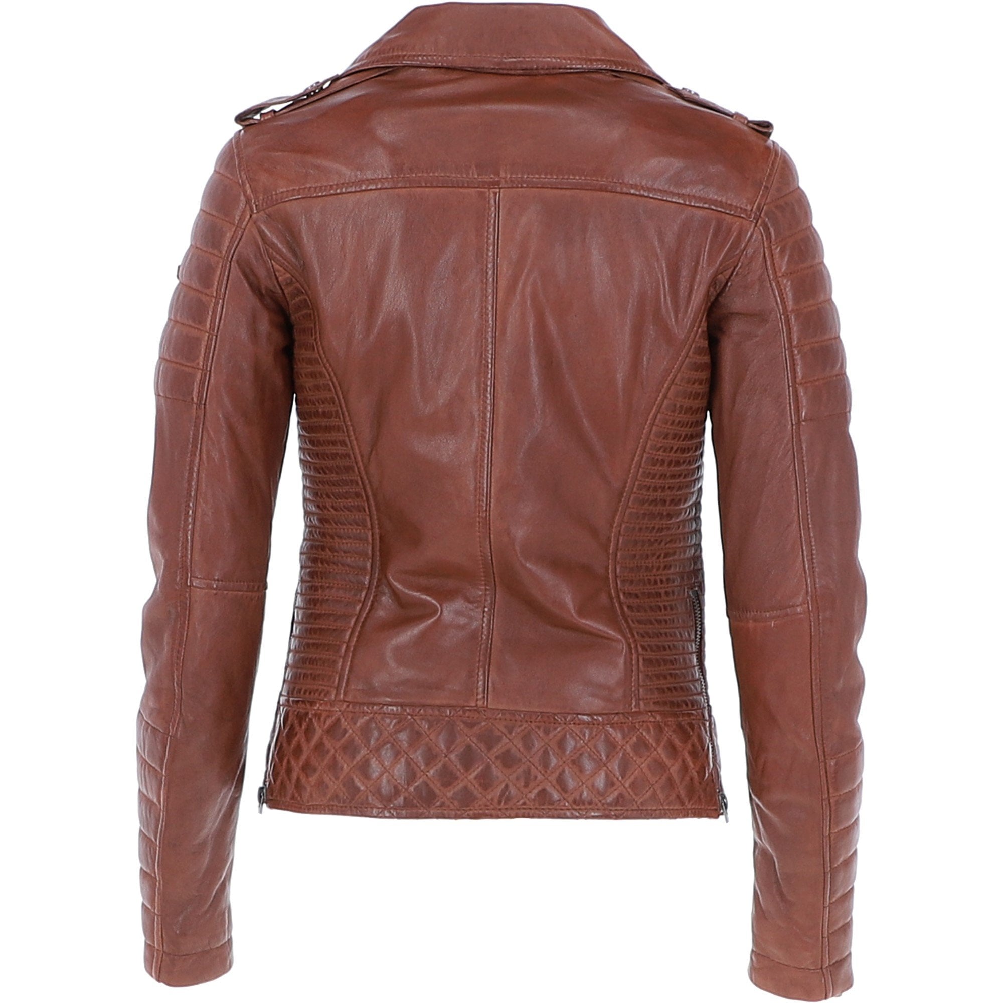 Women's Side Zip Leather Biker Jacket D.Cognac: 3054