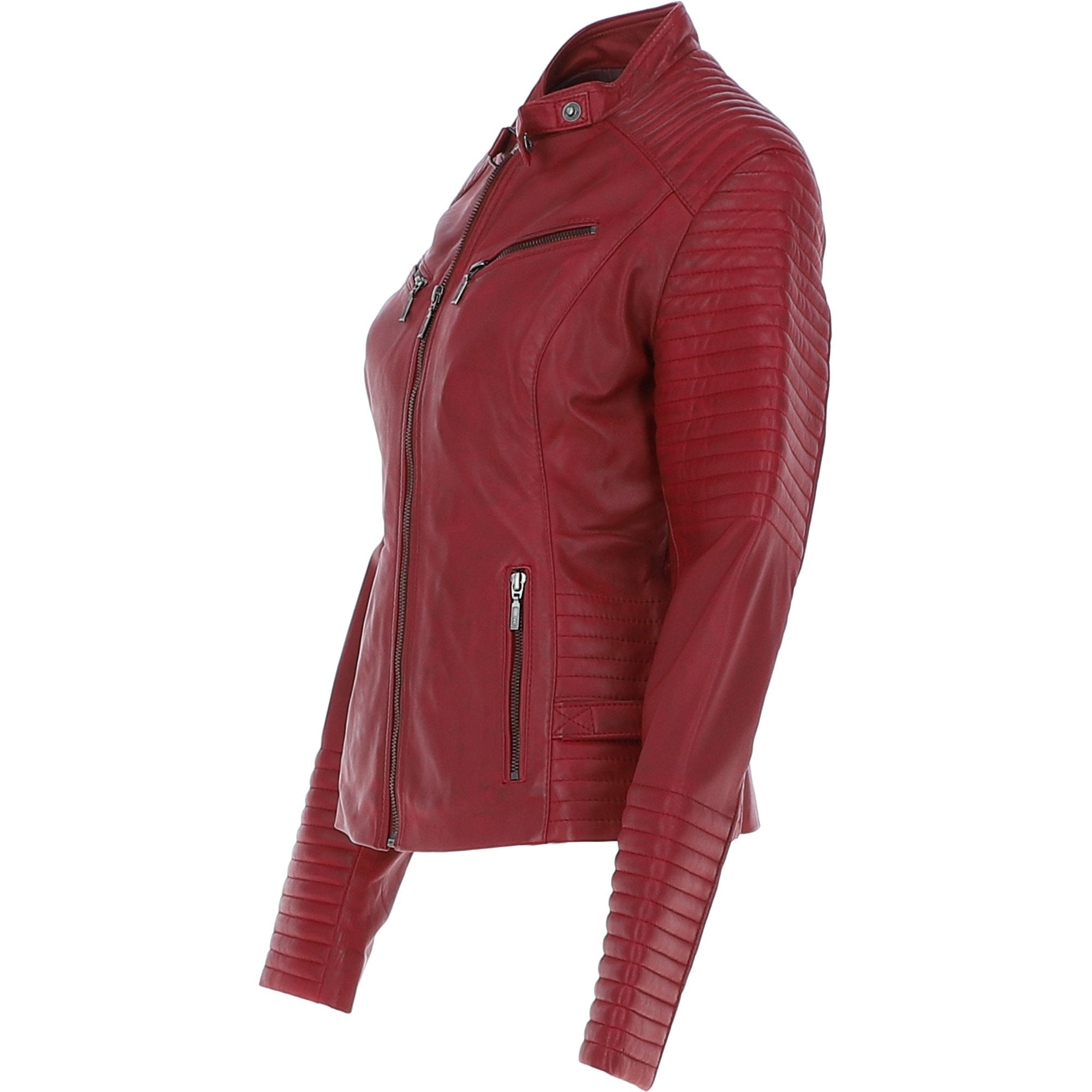 Women's Leather Biker Jacket Red: BikeX