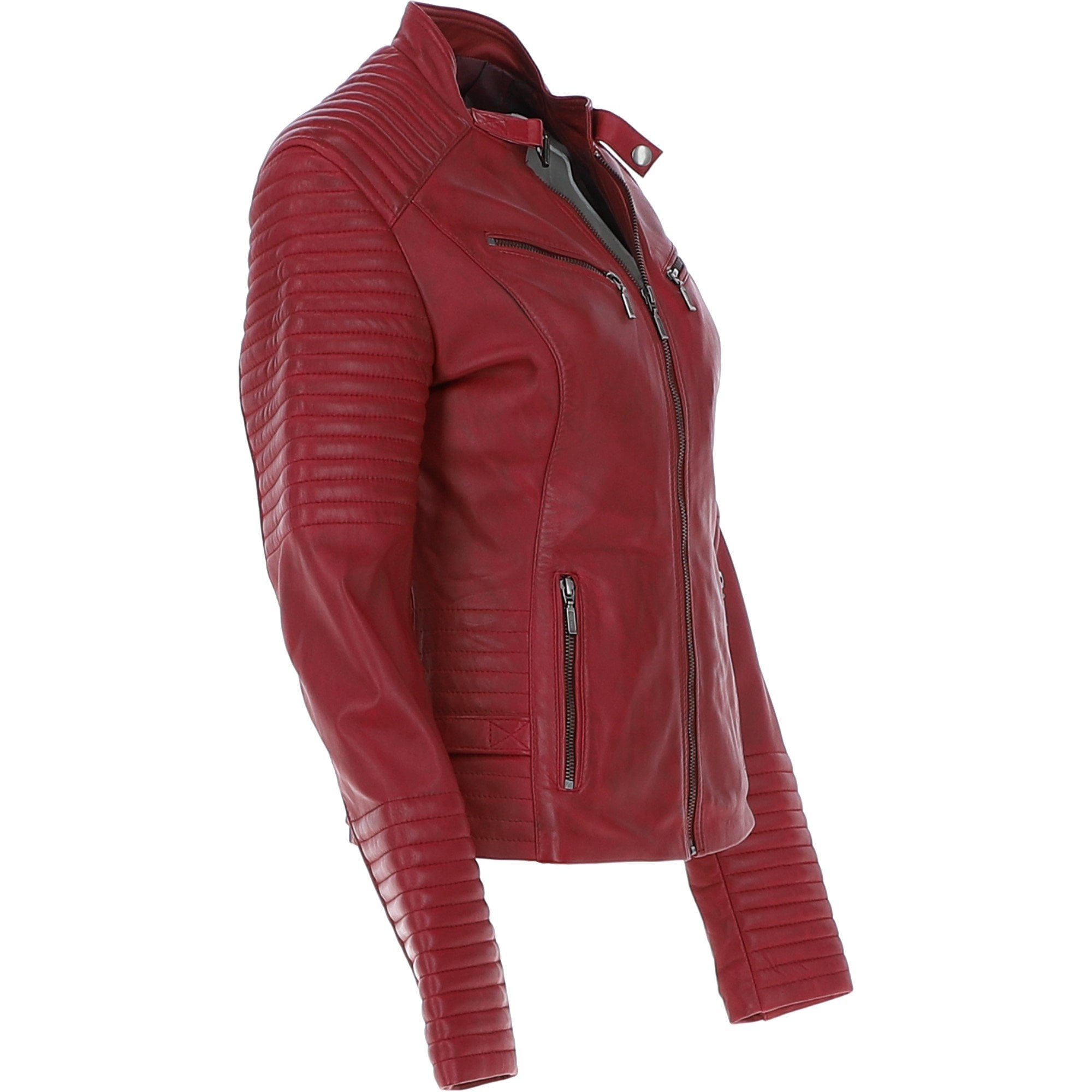 Women's Leather Biker Jacket Red: BikeX