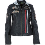 Women's Detachable Hood Leather Biker Jacket Black: Sofi