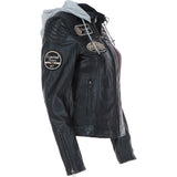Women's Detachable Hood Leather Biker Jacket Black: Sofi