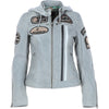 Women's Detachable Hood Leather Biker Jacket Grey: Sofi