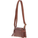 Two Section Zip Top Leather Crossbody Bag Chestnut: K-44