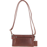 Two Section Zip Top Leather Crossbody Bag Chestnut: K-44