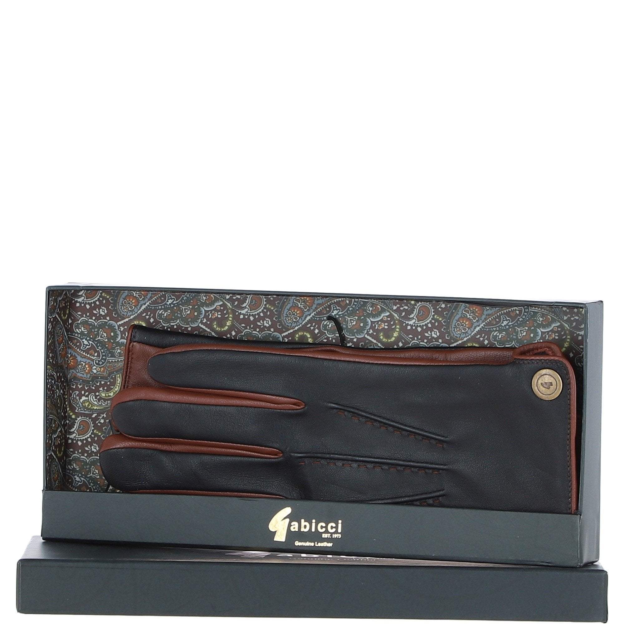 Men's Leather Gloves Black/tan: GB-535