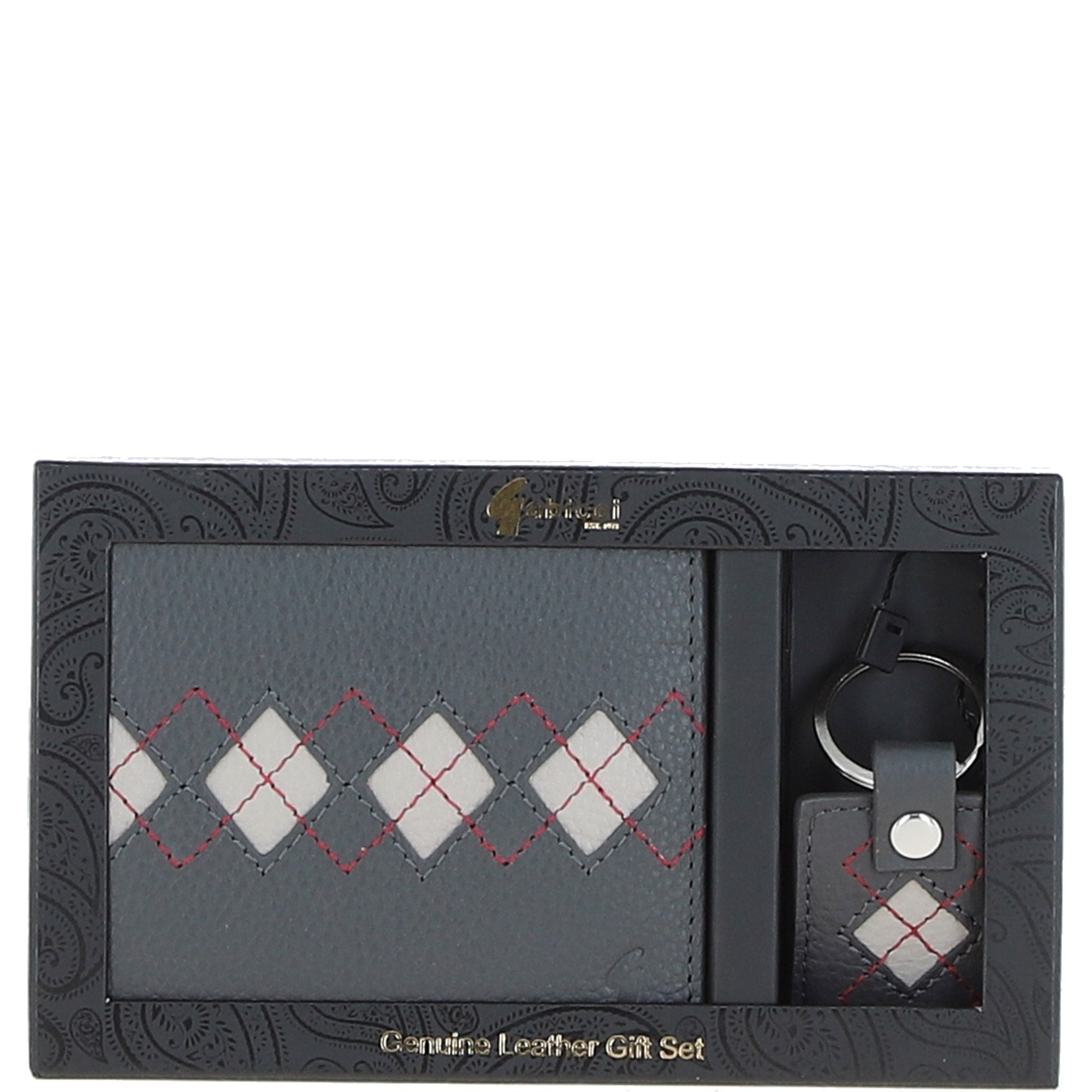 Leather Wallet & Key Ring Gift Set Grey/chalk/red: GB-305-GS