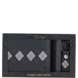 Leather Wallet & Key Ring Gift Set Black/grey/red: GB-305-GS