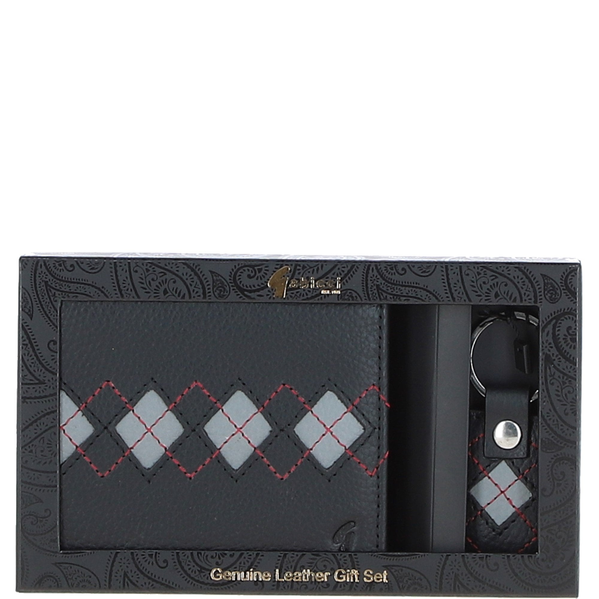Leather Wallet & Key Ring Gift Set Black/grey/red: GB-305-GS