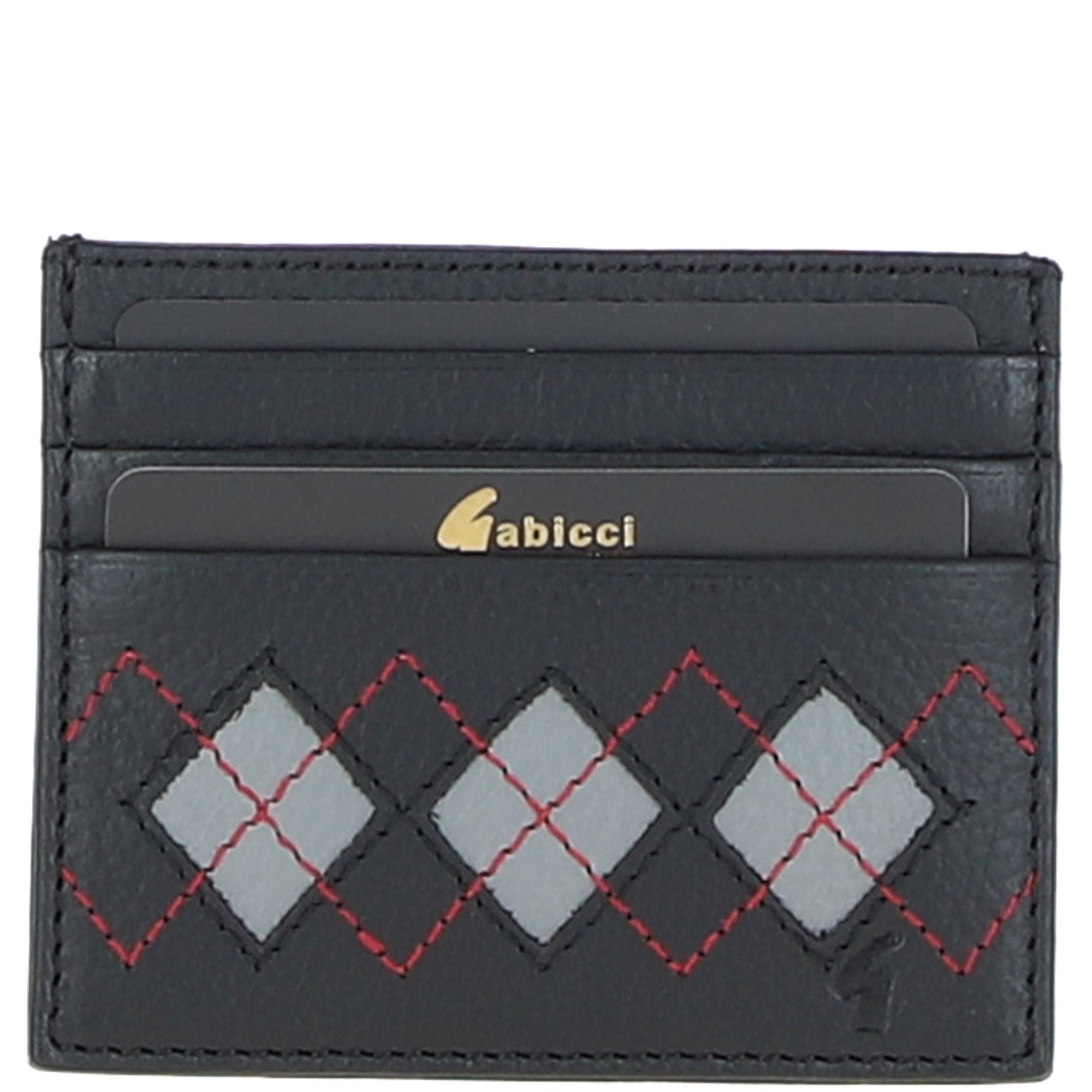 Leather Card Holder & Key Ring Gift Set Black/grey/red: GB-304-GS