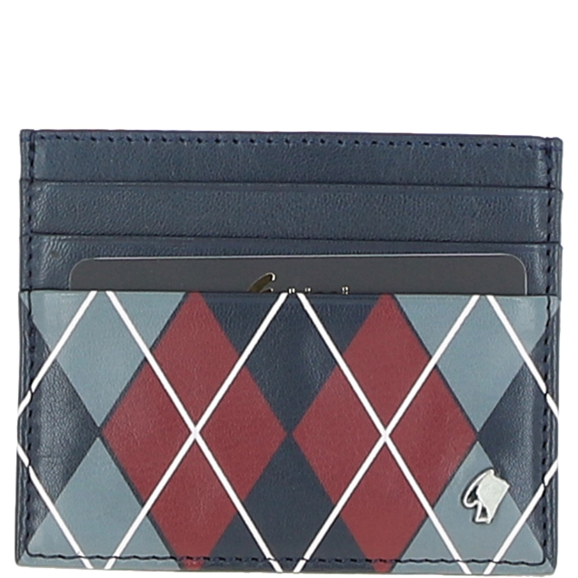 Leather Card Holder & Key Ring Gift Set Navy/grey/red: GB-302-GS