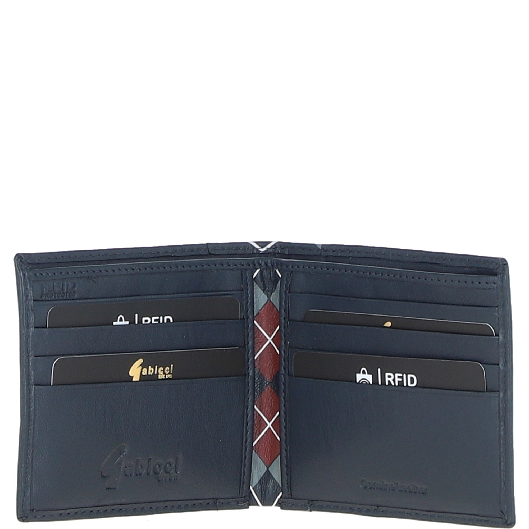 Leather Classic 8 Card Billfold Wallet Navy/grey/red: GB-156-AP