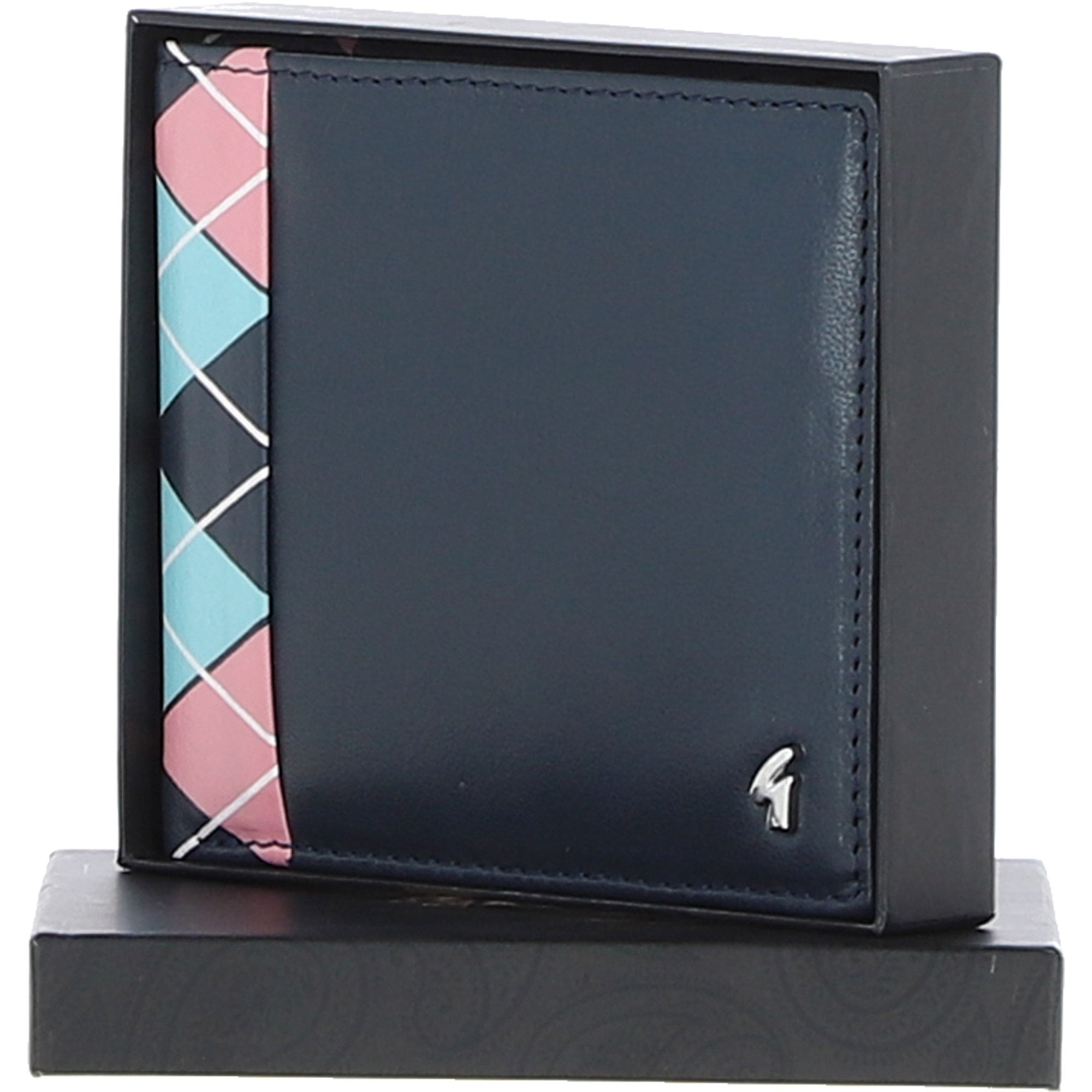 Leather Classic 8 Card Billfold Wallet Navy/pink/blue: GB-156-AP