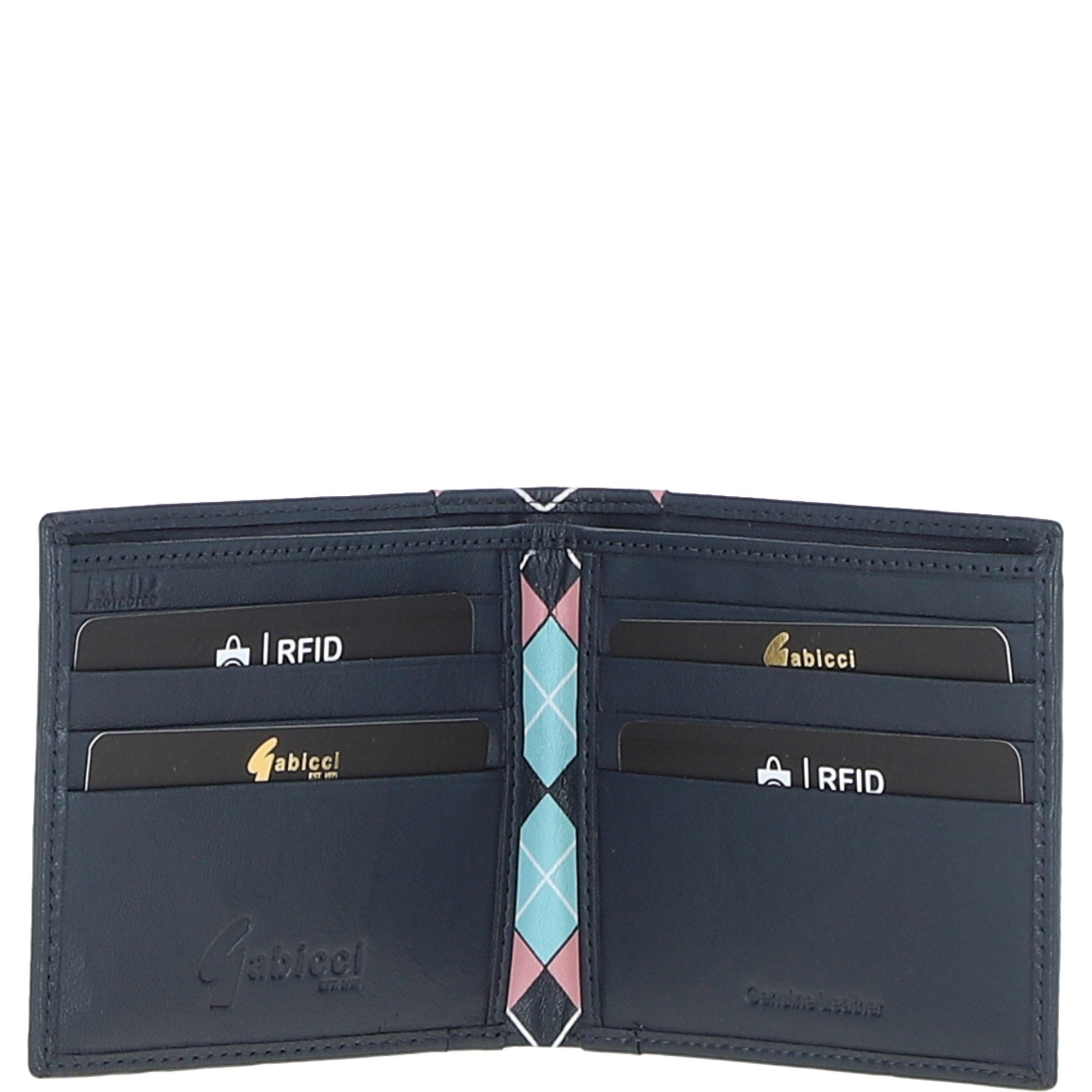 Leather Classic 8 Card Billfold Wallet Navy/pink/blue: GB-156-AP