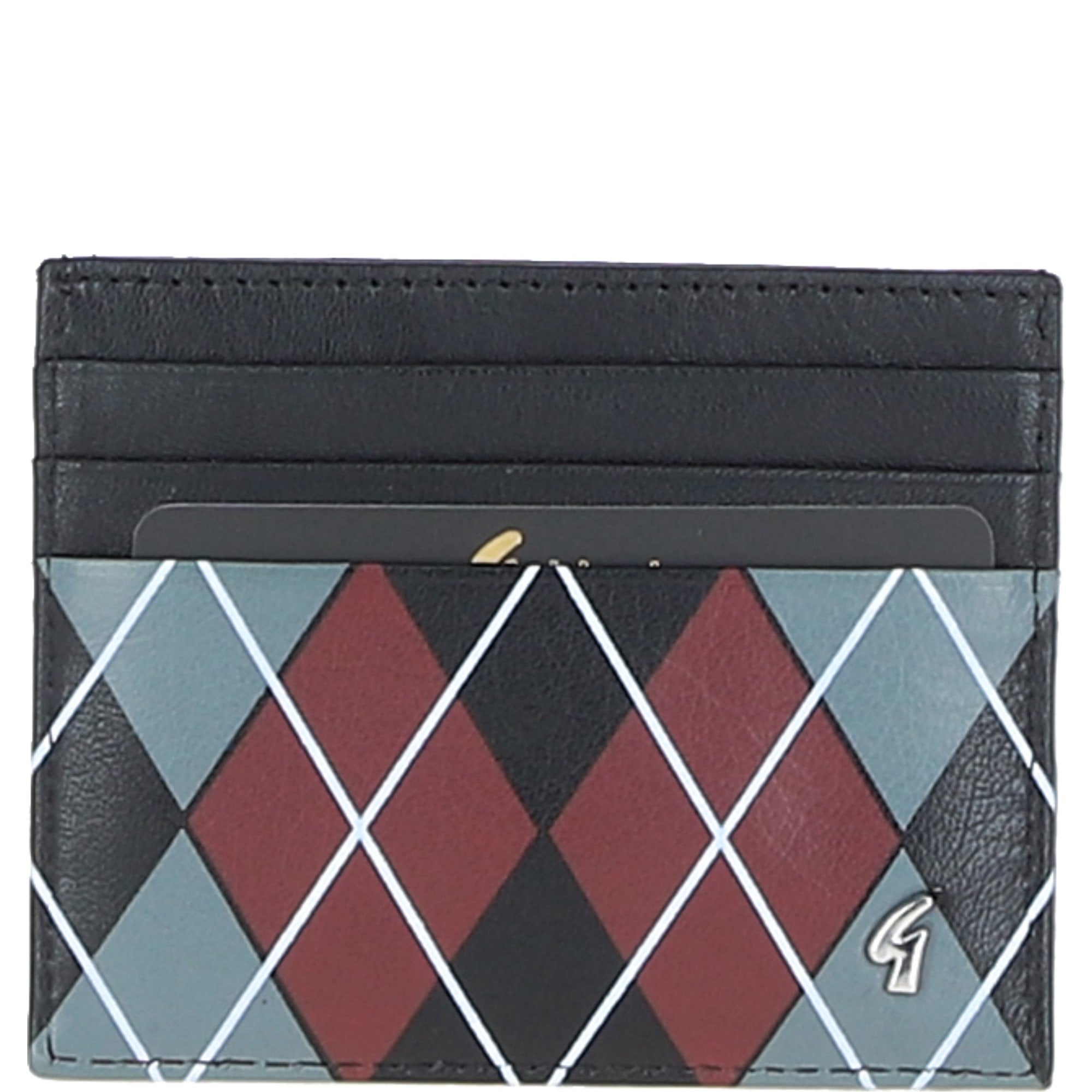 Gabicci Leather Card Holder Black/grey/red: GB-139-AP