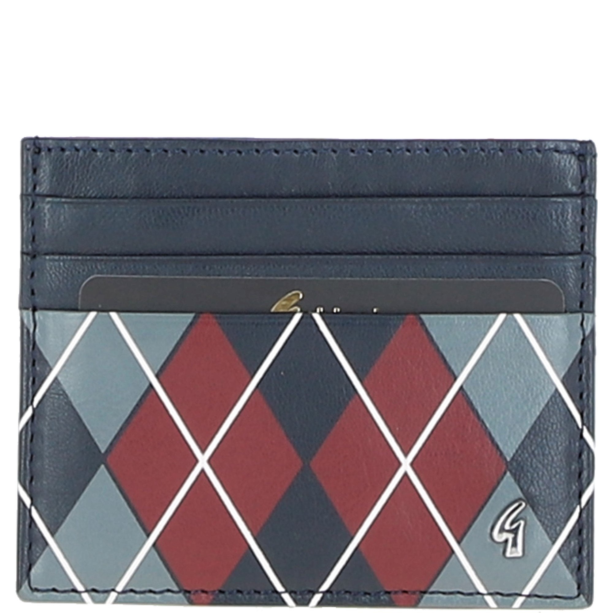 Gabicci Leather Card Holder Navy/grey/red: GB-139-AP