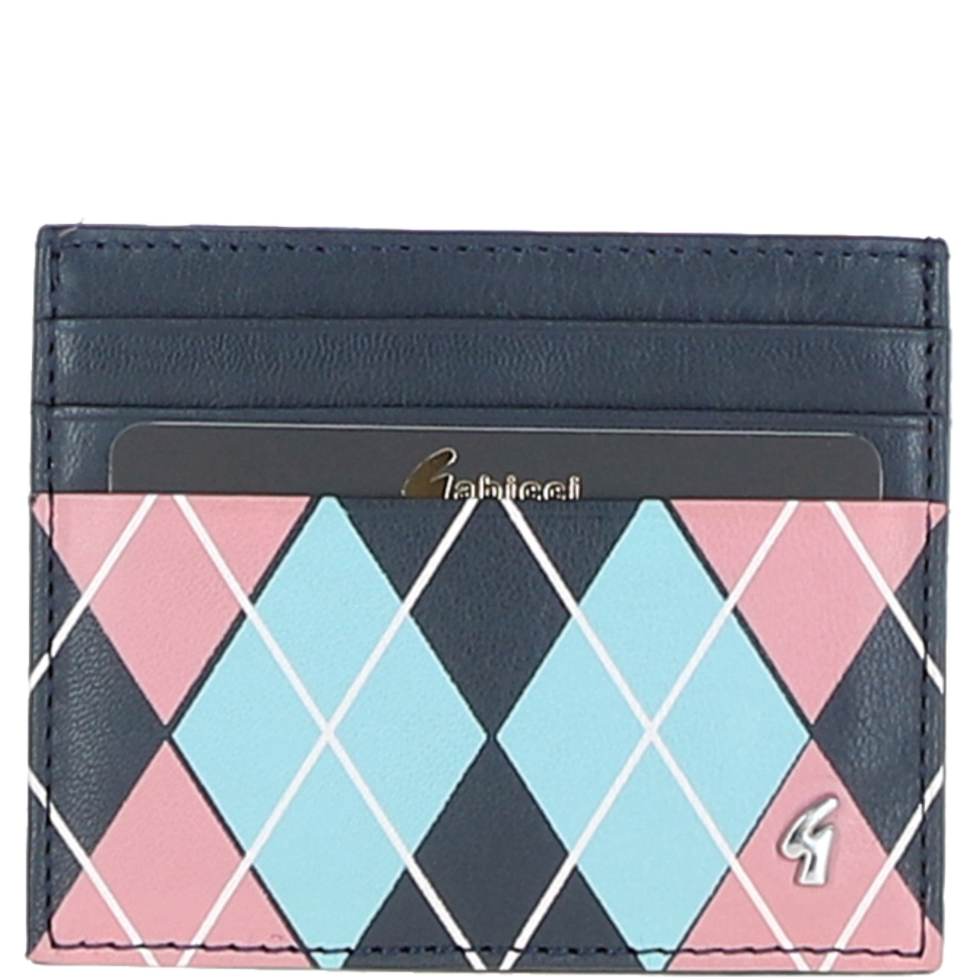 Gabicci Leather Card Holder Navy/pink/blue: GB-139-AP